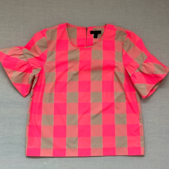 J. Crew Tops - Jcrew neon buffalo check ruffle sleeve top
